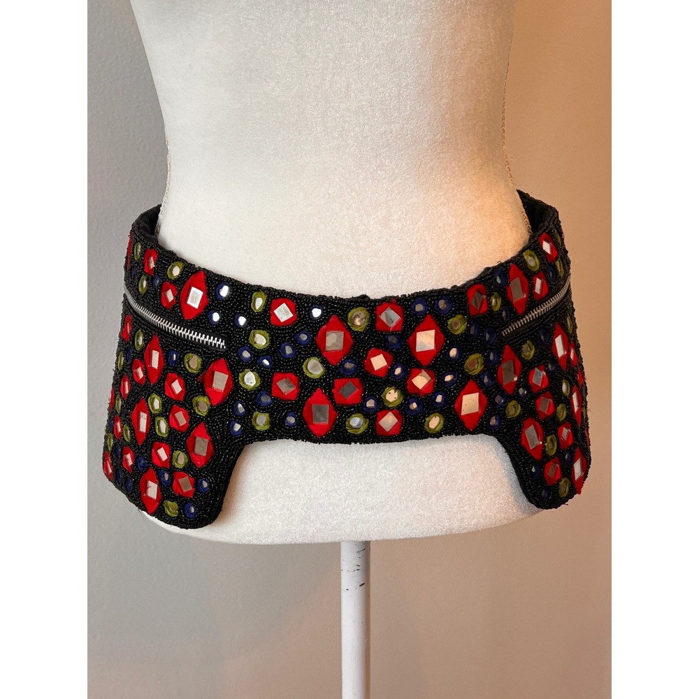 Vintage 80's Christiana beaded mirror belt festival